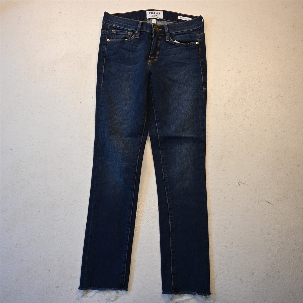 FRAME 25 Low Rise Le Skinne de Jeanne Dark Stretch Denim Womens Jeans